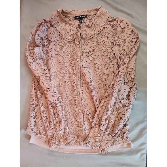 Women's Cable & Gauge Long Sleeve Lace Blouse Mauve Pink - Picture 3 of 9